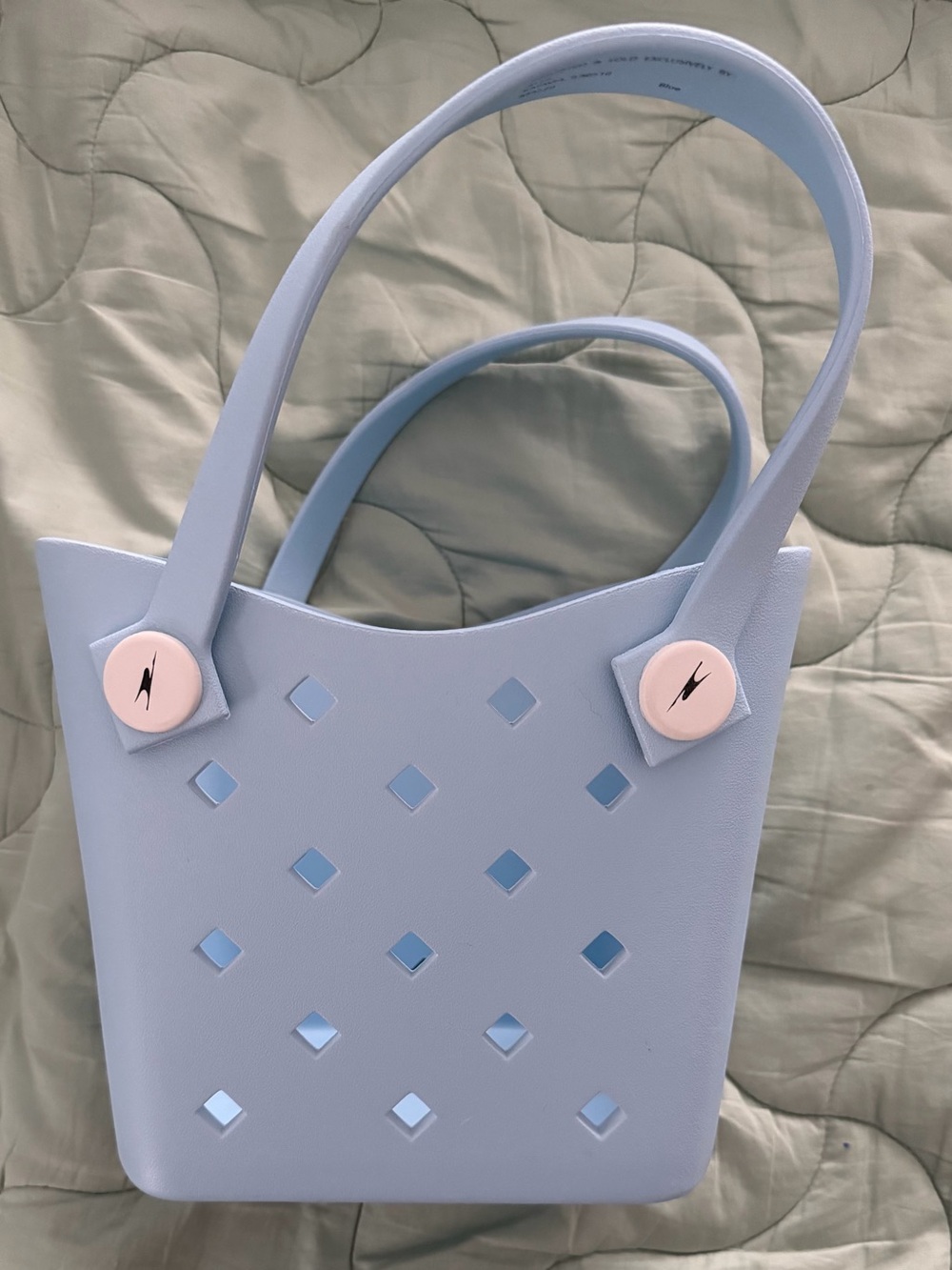 Pastel Blue Women's  mini Tote with Diamond Cutout Detail